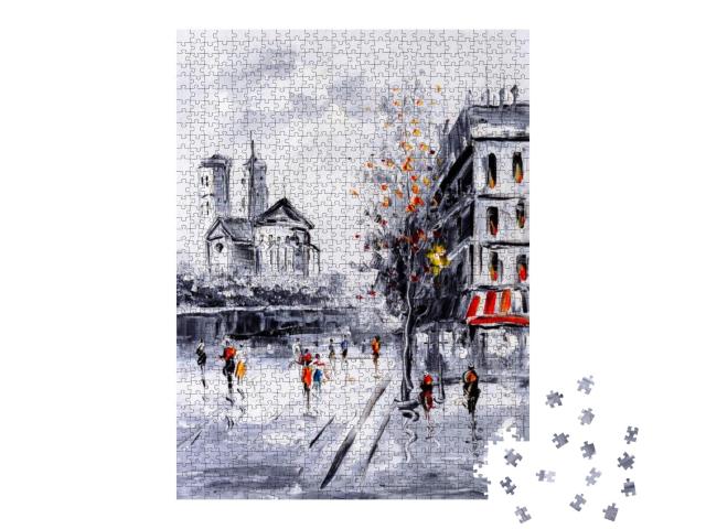 Oil Painting - Street View of Paris... Jigsaw Puzzle with 1000 pieces