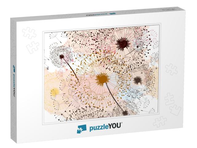 Floral Pattern with Hand Drawn Dandelions... Jigsaw Puzzle