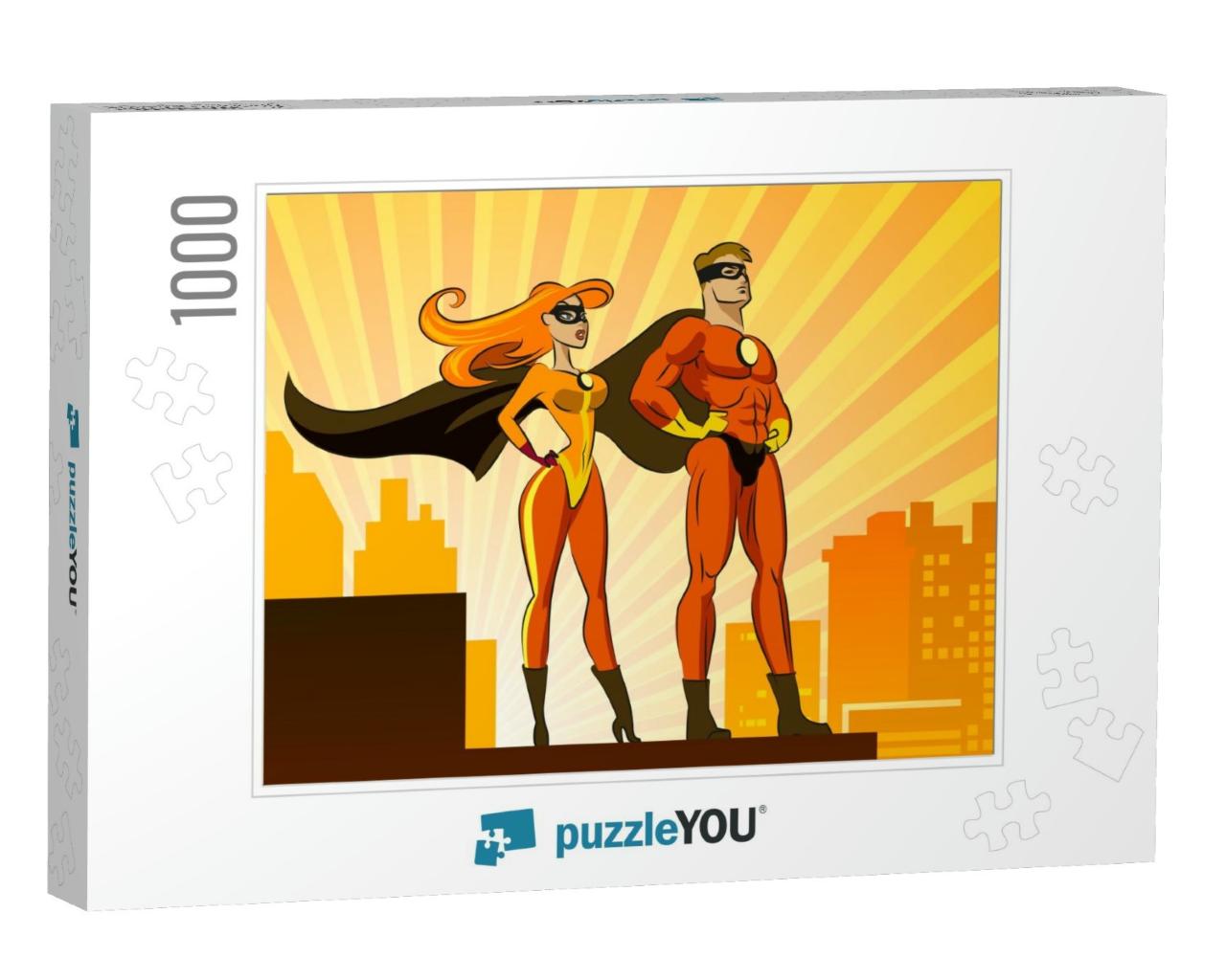 Superhero Couple Male & Female Superheroes. Vector Illust... Jigsaw Puzzle with 1000 pieces