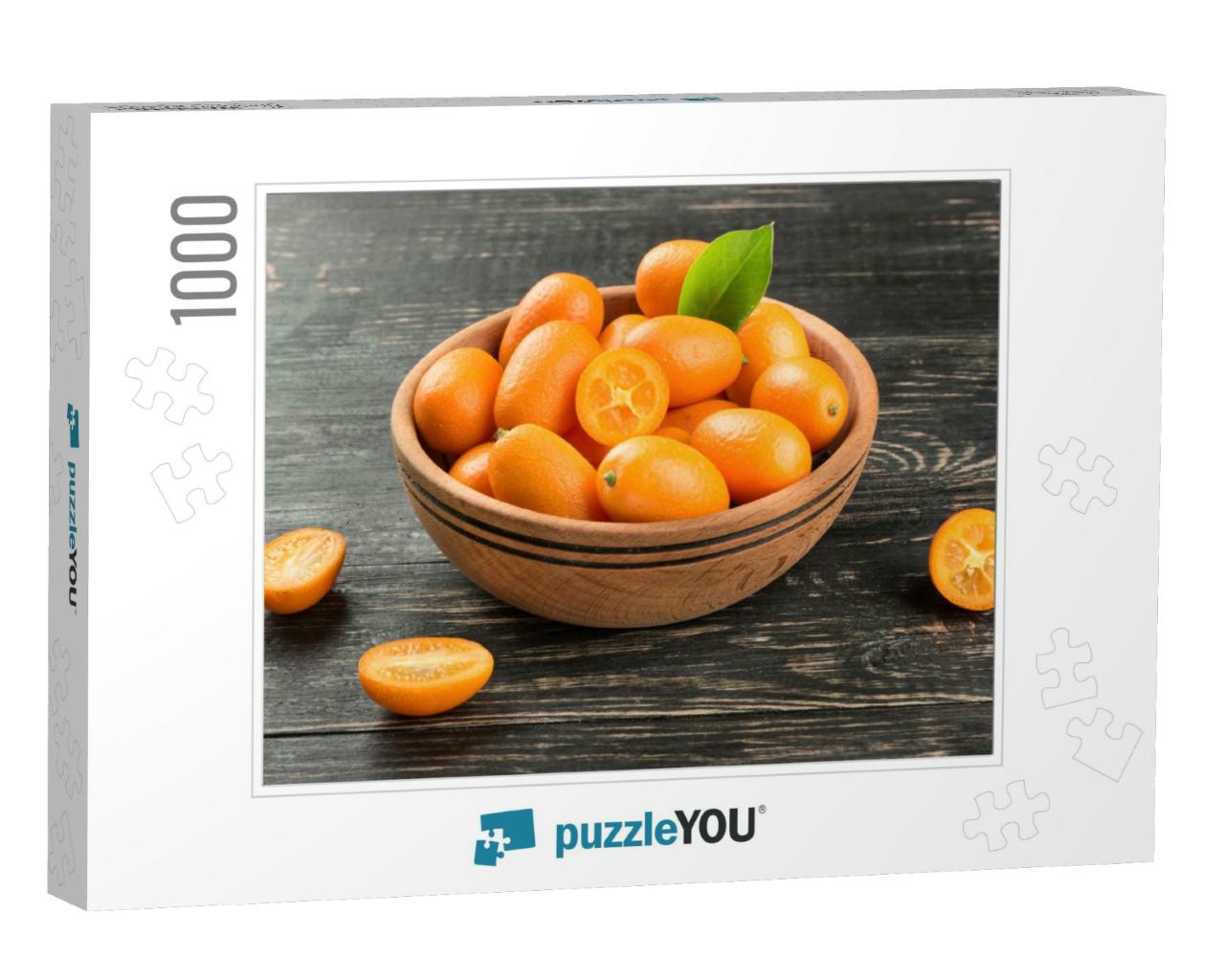 Bowl Full of Fresh Fruit Kumquat on the Wooden Background... Jigsaw Puzzle with 1000 pieces