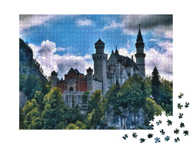 Castle Neuschwanstein Germany Mountains Bavarian Alps Teg... Jigsaw Puzzle with 1000 pieces