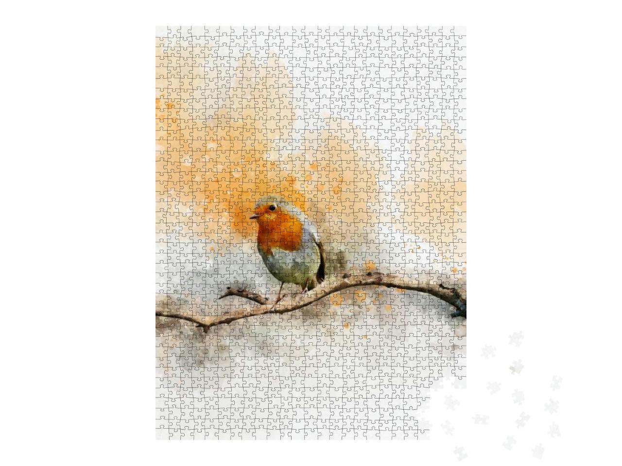 Watercolor Robin Redbreast. Hand Painted Bird Isolated on... Jigsaw Puzzle with 1000 pieces