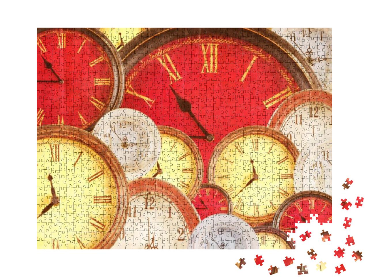 Many Vintage Clocks Filling Background with a Grunge Over... Jigsaw Puzzle with 1000 pieces