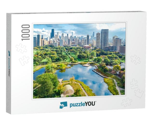Chicago Skyline Aerial Drone View from Above, Lake Michig... Jigsaw Puzzle with 1000 pieces