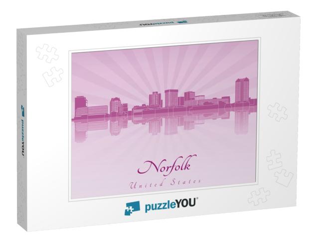 Norfolk Skyline in Purple Radiant Orchid in Editable Vect... Jigsaw Puzzle