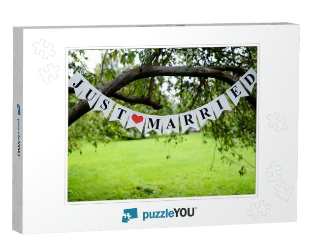 Beautiful Wedding Inscription Just Married on... Jigsaw Puzzle