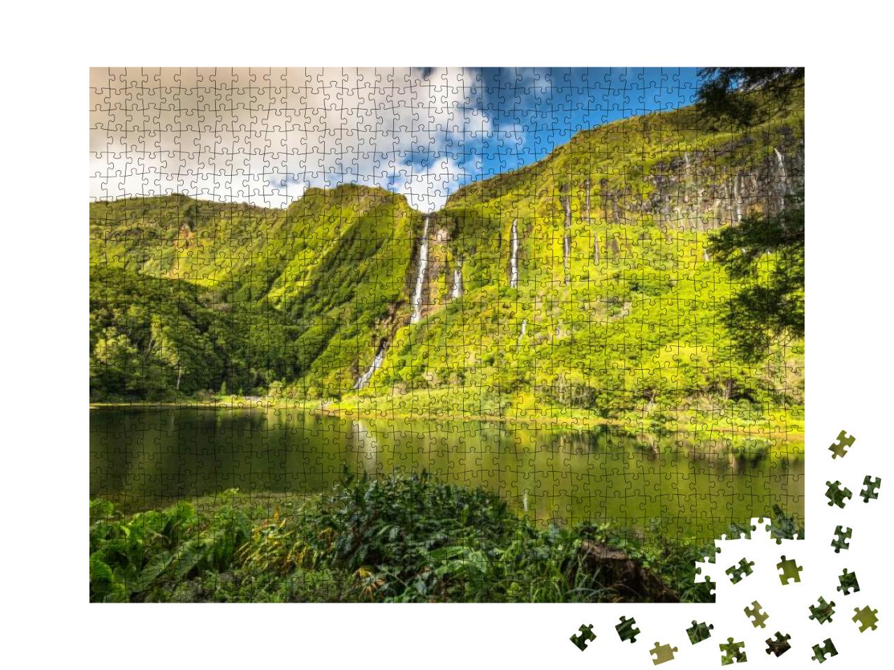 Azores Landscape with Waterfalls & Cliffs in Flores Islan... Jigsaw Puzzle with 1000 pieces