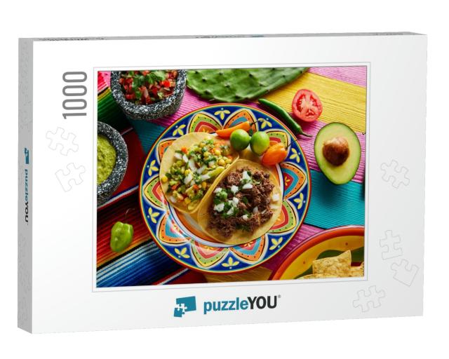Mexican Platillo Tacos of Barbacoa & Vegetarian with Sauc... Jigsaw Puzzle with 1000 pieces