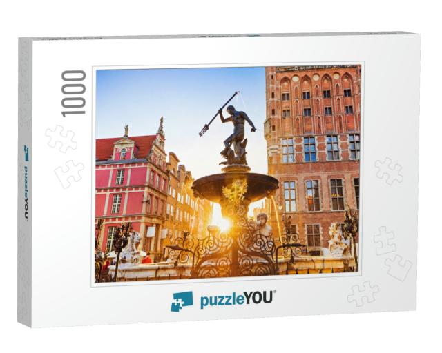 Poland, Gdansk, Famous Neptune Fountain At Sunset. Popula... Jigsaw Puzzle with 1000 pieces