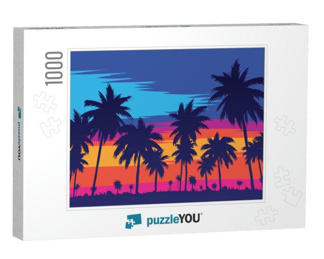 Evening on the Beach with Palm Trees. an Evening on the B... Jigsaw Puzzle with 1000 pieces