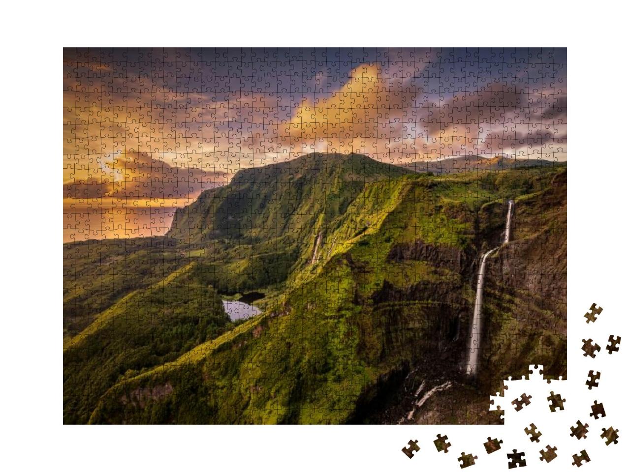 A Waterfall in Flores Island, Azores... Jigsaw Puzzle with 1000 pieces