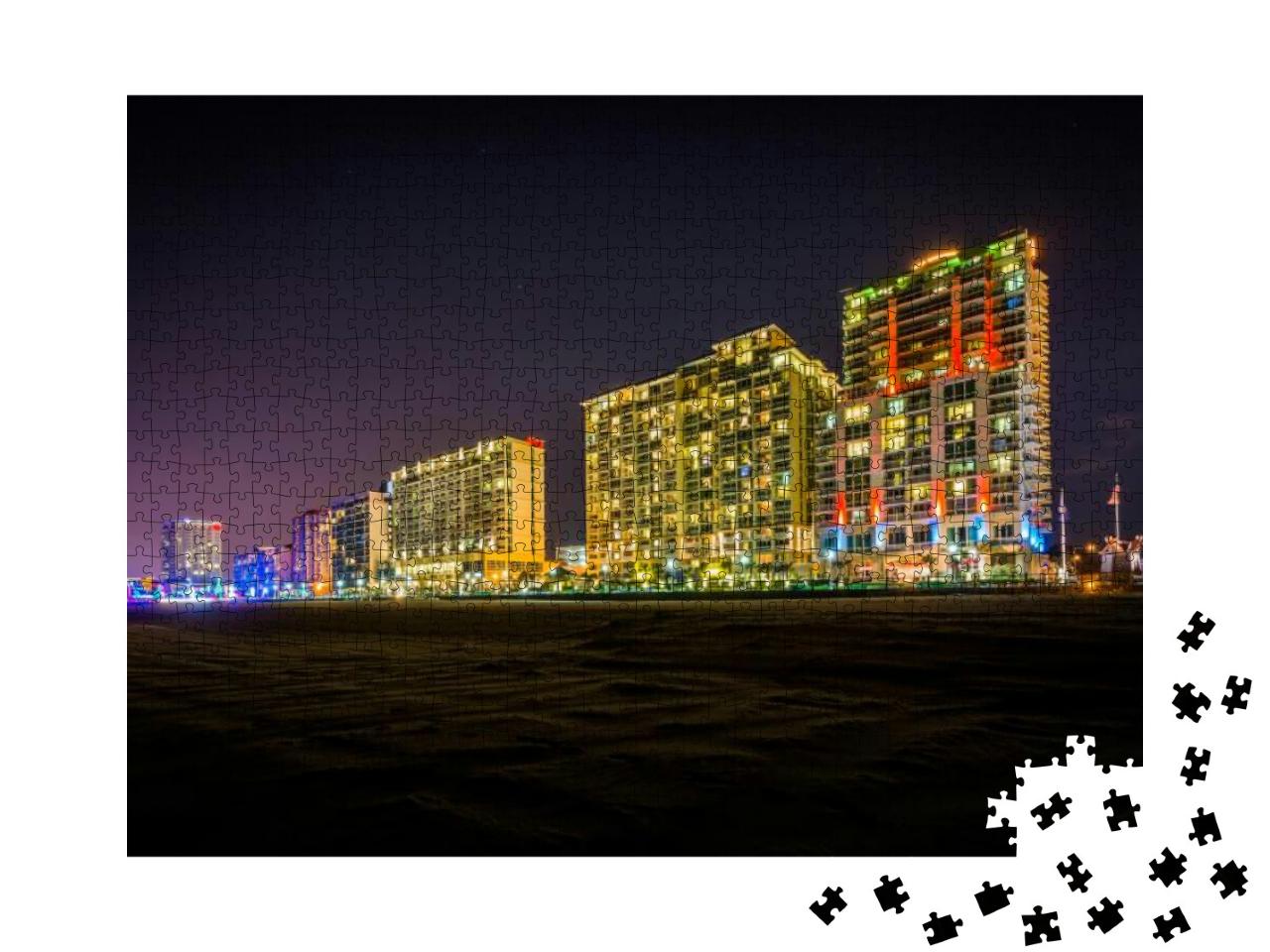 Highrise Hotels on the Oceanfront At Night, in Virginia B... Jigsaw Puzzle with 1000 pieces