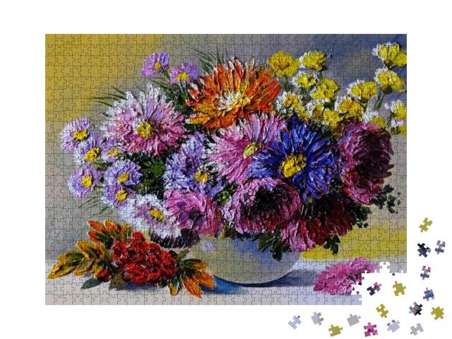 Oil Painting on Canvas - Still Life Flowers on the Table... Jigsaw Puzzle with 1000 pieces