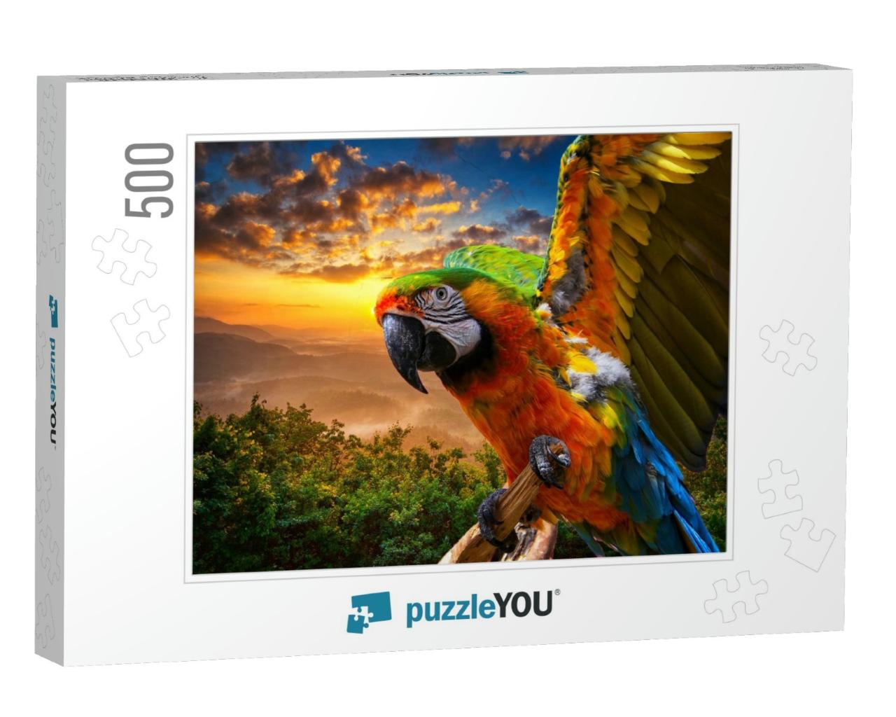 Macaw Sitting on a Branch. Beautiful Colorful Parrot in N... Jigsaw Puzzle with 500 pieces