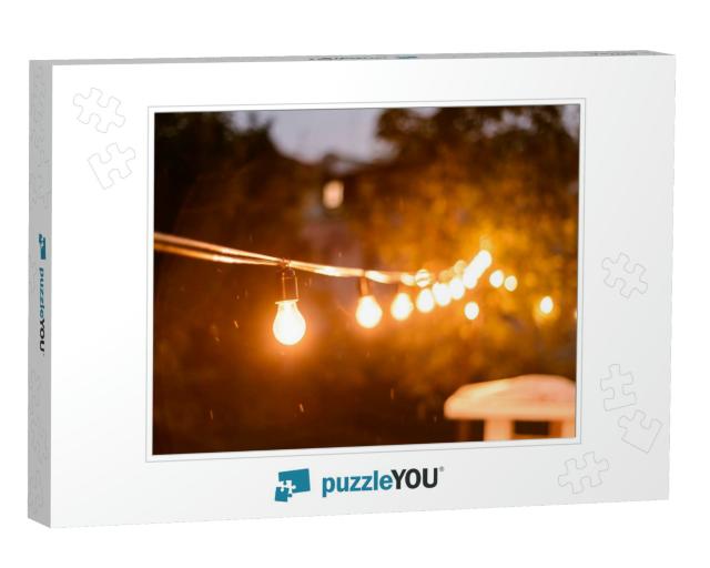 Decorative Outdoor String Lights Hanging on the Tree in t... Jigsaw Puzzle