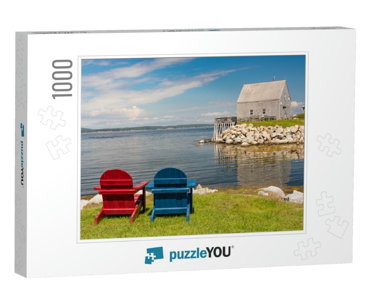 Adirondack Chairs Along the Ocean Near Peggy's Cove, Nova... Jigsaw Puzzle with 1000 pieces