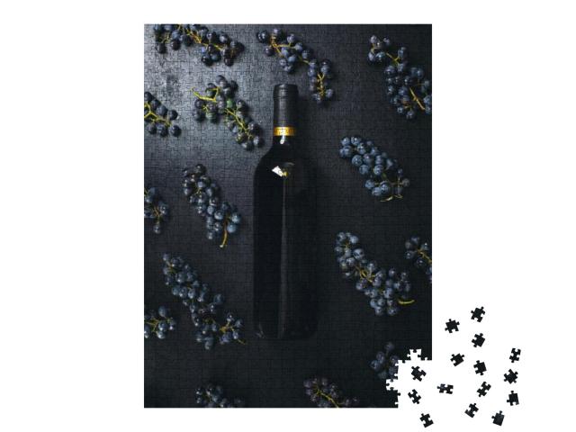 Wine in a Bottle Lying on a Dark Background Decorated wit... Jigsaw Puzzle with 1000 pieces