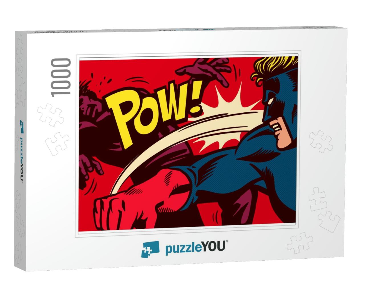 Pop Art Comic Book Style Panel with Superhero Fighting, T... Jigsaw Puzzle with 1000 pieces