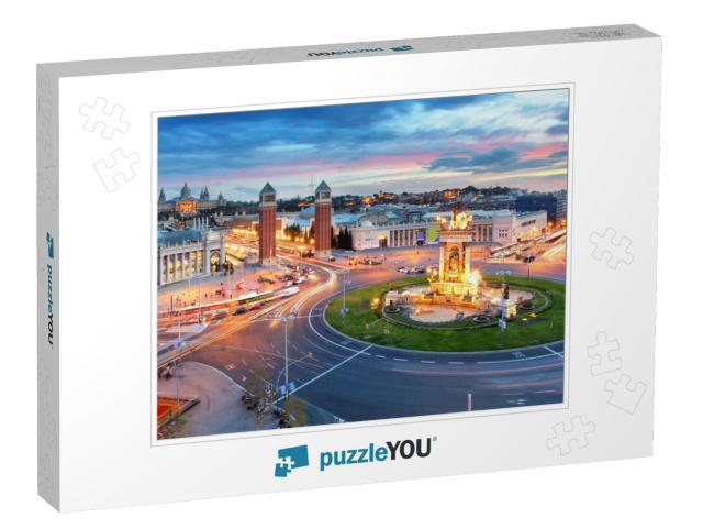 Barcelona - Espana Square At Night, Spain... Jigsaw Puzzle