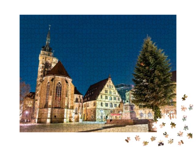The Stiftskirche Church & the Schiller Monument in Stuttg... Jigsaw Puzzle with 1000 pieces