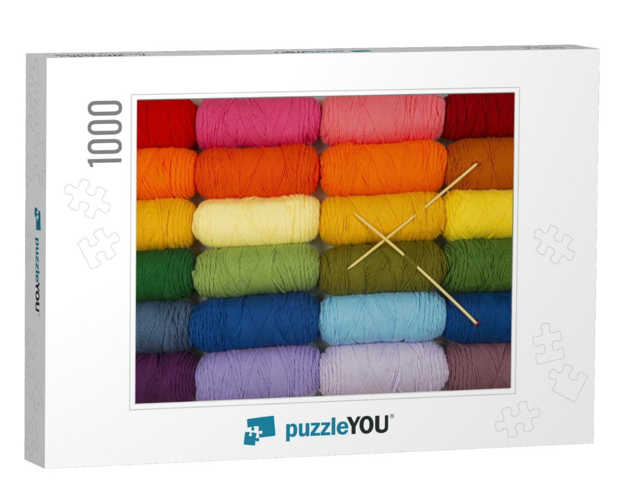 Colorful Yarn in Rainbow Rows Photo Collage Jigsaw Puzzle with 1000 pieces