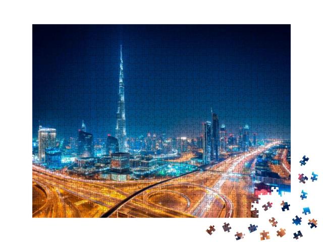 Amazing Night Dubai Downtown Skyline, Dubai, United Arab... Jigsaw Puzzle with 1000 pieces