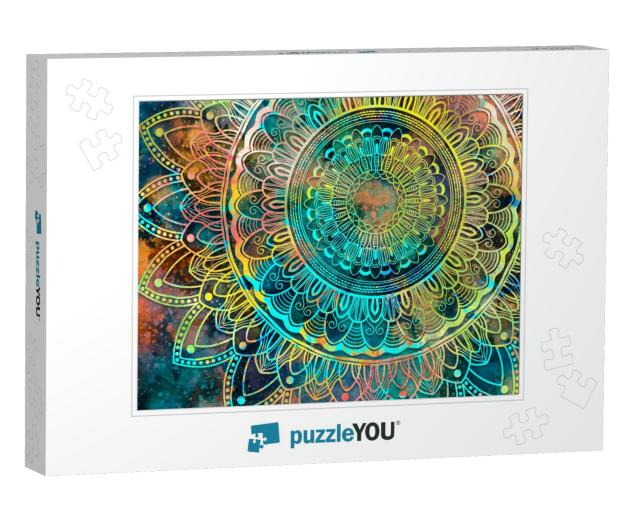 Abstract Mandala Graphic Design & Watercolor Digital Art... Jigsaw Puzzle