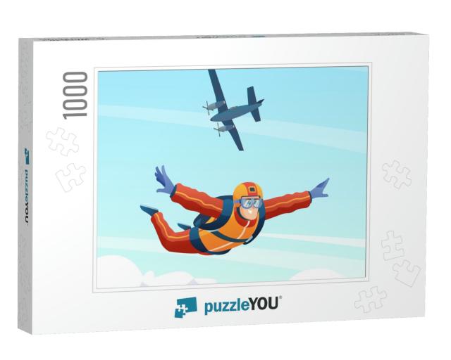 Skydiver Jumps from the Plane & Skydiving in the Sky Illu... Jigsaw Puzzle with 1000 pieces