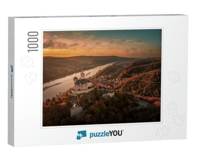 Marksburg Castle During Autumn Fall Season, Romantic Whit... Jigsaw Puzzle with 1000 pieces