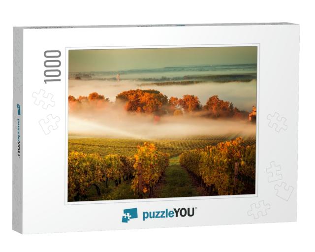 Sunset Landscape & Smog in Bordeaux Vineyard France, Euro... Jigsaw Puzzle with 1000 pieces