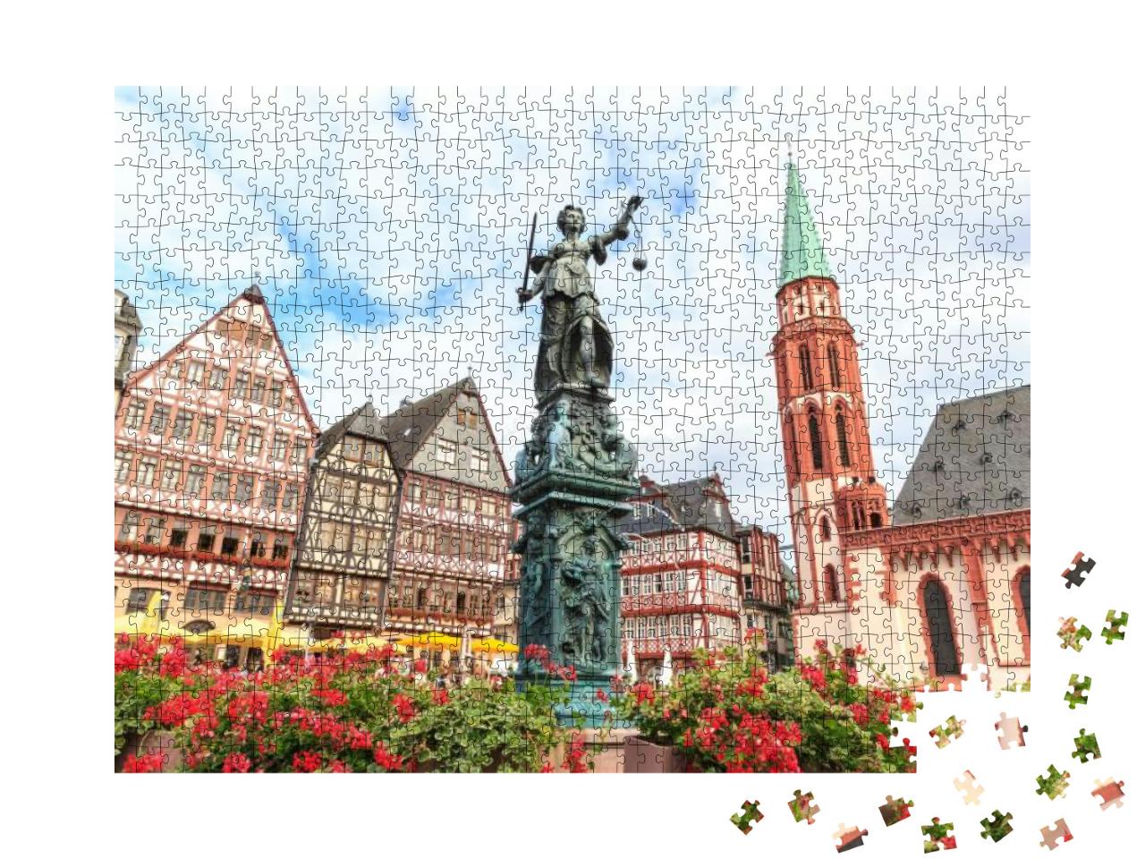 Old Town Square Romerberg with Justitia Statue in Frankfu... Jigsaw Puzzle with 1000 pieces