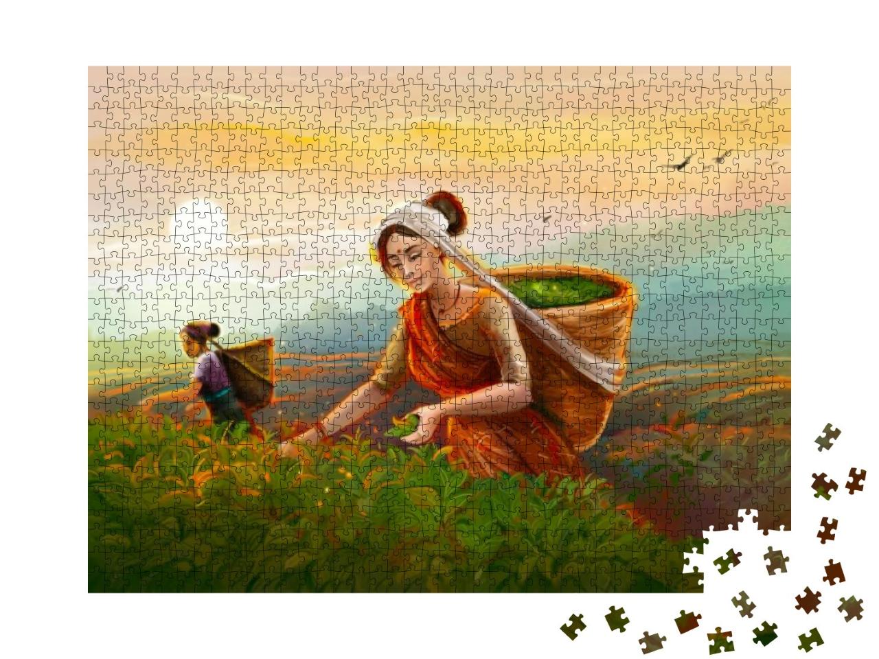 Tea Pickers. the Illustration Shows Two Girls Picking Tea... Jigsaw Puzzle with 1000 pieces
