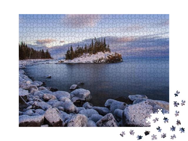 Snow Covered Island on Lake Superior During Sunset... Jigsaw Puzzle with 1000 pieces