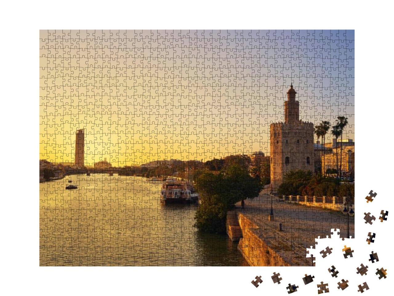 Seville Sunset Skyline Torre Del Oro in Sevilla Andalusia... Jigsaw Puzzle with 1000 pieces
