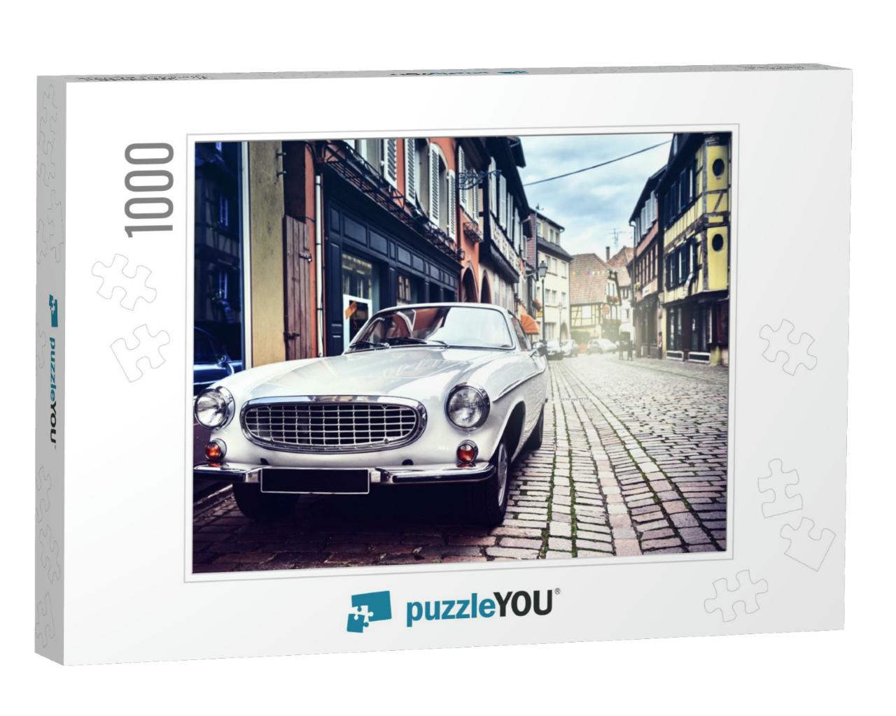 Retro Car Parked in Old European City Street... Jigsaw Puzzle with 1000 pieces