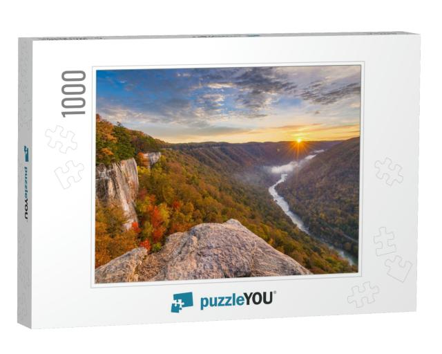 New River Gorge, West Virginia, USA Autumn Morning Landsca... Jigsaw Puzzle with 1000 pieces