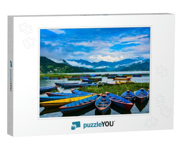 Colorful Row Boats Docked on Lake Phewa in Pokhara, Nepal... Jigsaw Puzzle