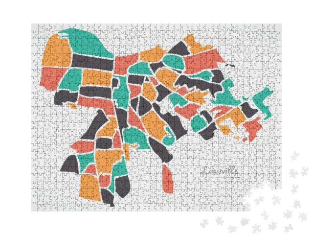 Louisville Kentucky Map with Neighborhoods & Modern Round... Jigsaw Puzzle with 1000 pieces