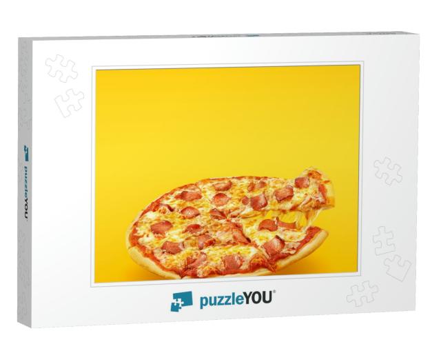 Creative Layout of Hot Delicious Pizza in Flying on Summe... Jigsaw Puzzle