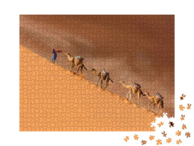 Drover Leads a Camel Caravan in the Sahara Desert During... Jigsaw Puzzle with 1000 pieces