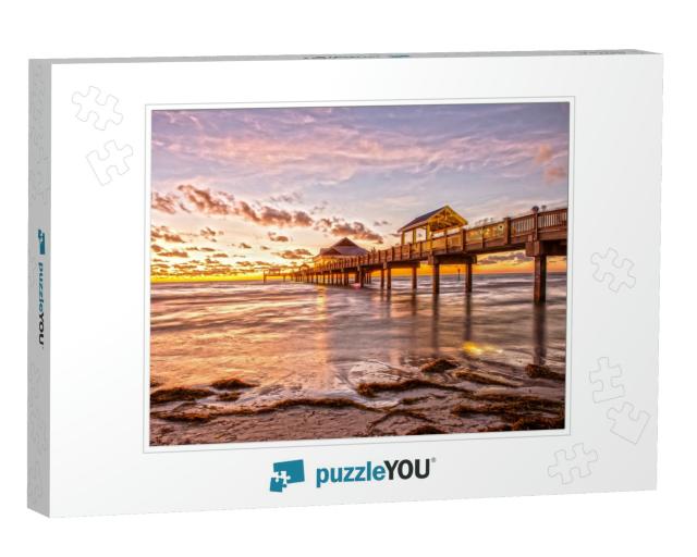 Sunset At Clearwater Beach Pier Florida... Jigsaw Puzzle