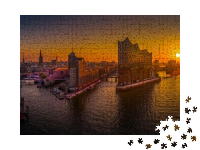Sunrise in Hamburg Over the Harbor... Jigsaw Puzzle with 1000 pieces