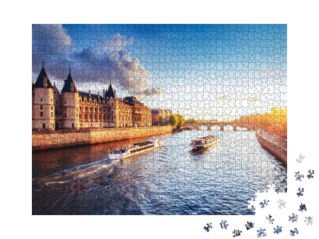 Dramatic Sunset Over Cite in Paris, France, with Concierg... Jigsaw Puzzle with 1000 pieces