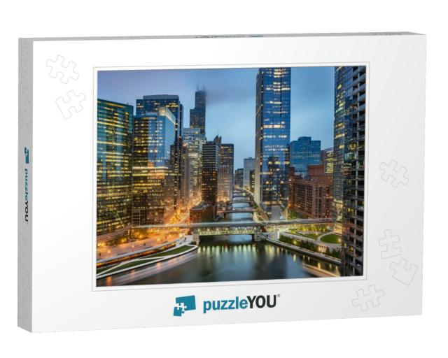 Chicago Downtown Skyline Taken At Wolf Point in a Fantast... Jigsaw Puzzle