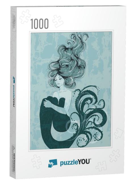 Illustration of Beautiful Mermaid with Long Hair... Jigsaw Puzzle with 1000 pieces