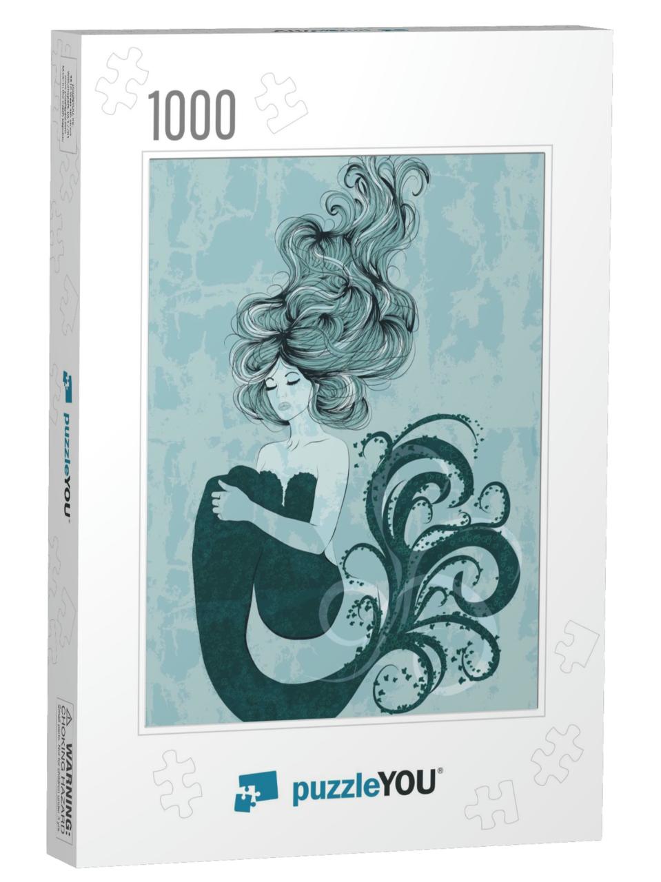 Illustration of Beautiful Mermaid with Long Hair... Jigsaw Puzzle with 1000 pieces