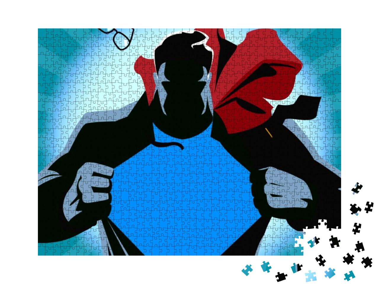 Superhero Tearing His Shirt. Vector Illustration. Silhoue... Jigsaw Puzzle with 1000 pieces