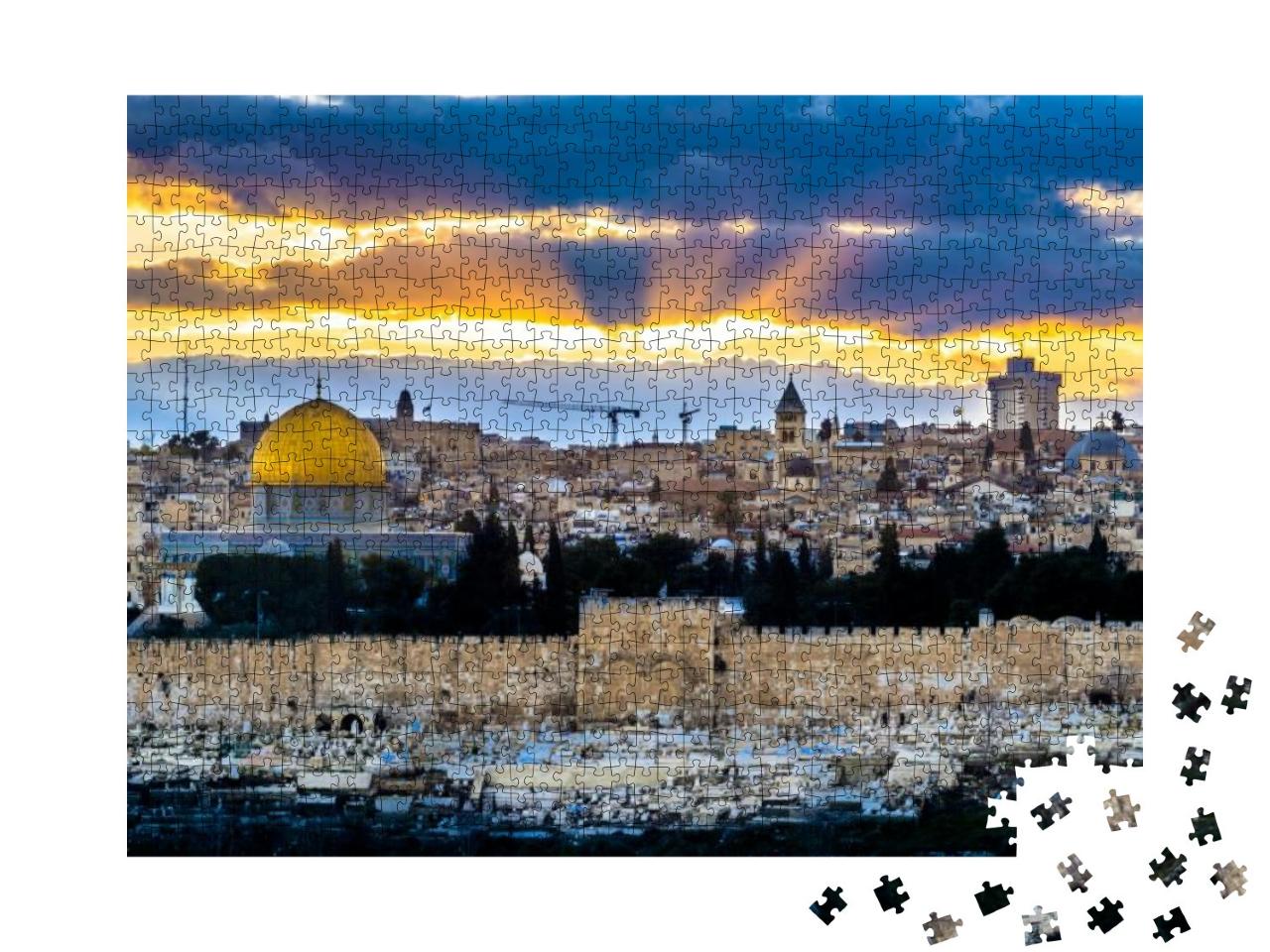 Sun Rays Breaking Through Dark Clouds Over Jerusalem, wit... Jigsaw Puzzle with 1000 pieces