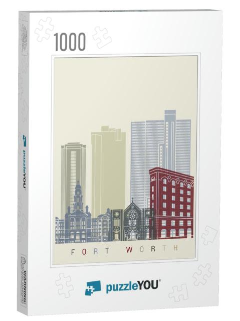 Fort Worth Skyline Poster in Editable Vector File... Jigsaw Puzzle with 1000 pieces