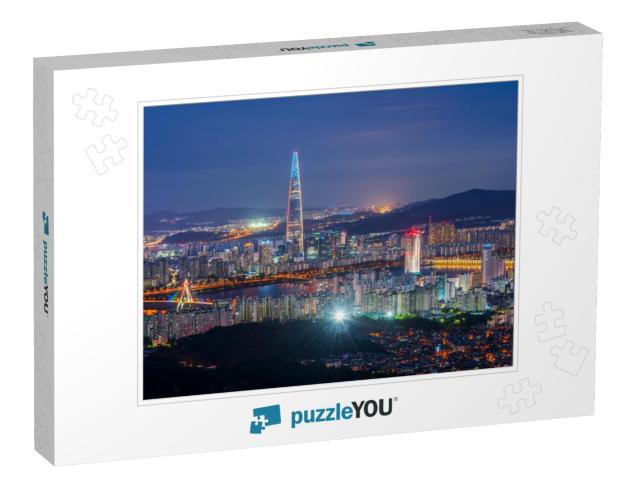 Sunset At Seoul City Skyline, South Korea... Jigsaw Puzzle